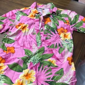 Hawaiian, half button up, pocket, floral, tapered